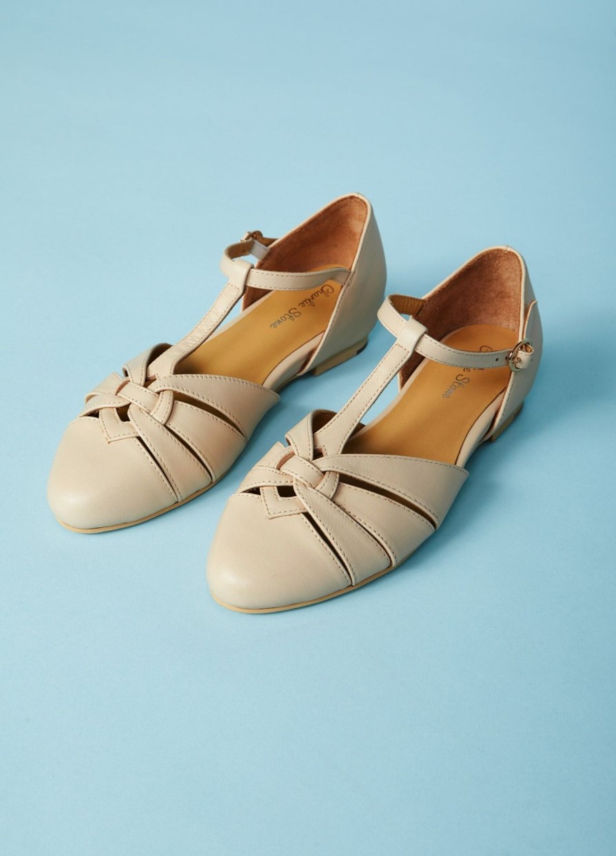 Women Charlie Stone shoes Flat Shoes | Montpellier Creme-Beige Leather