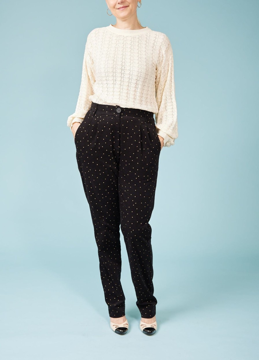 Women Very Cherry Trousers | High Waist Pants-Black With Dots