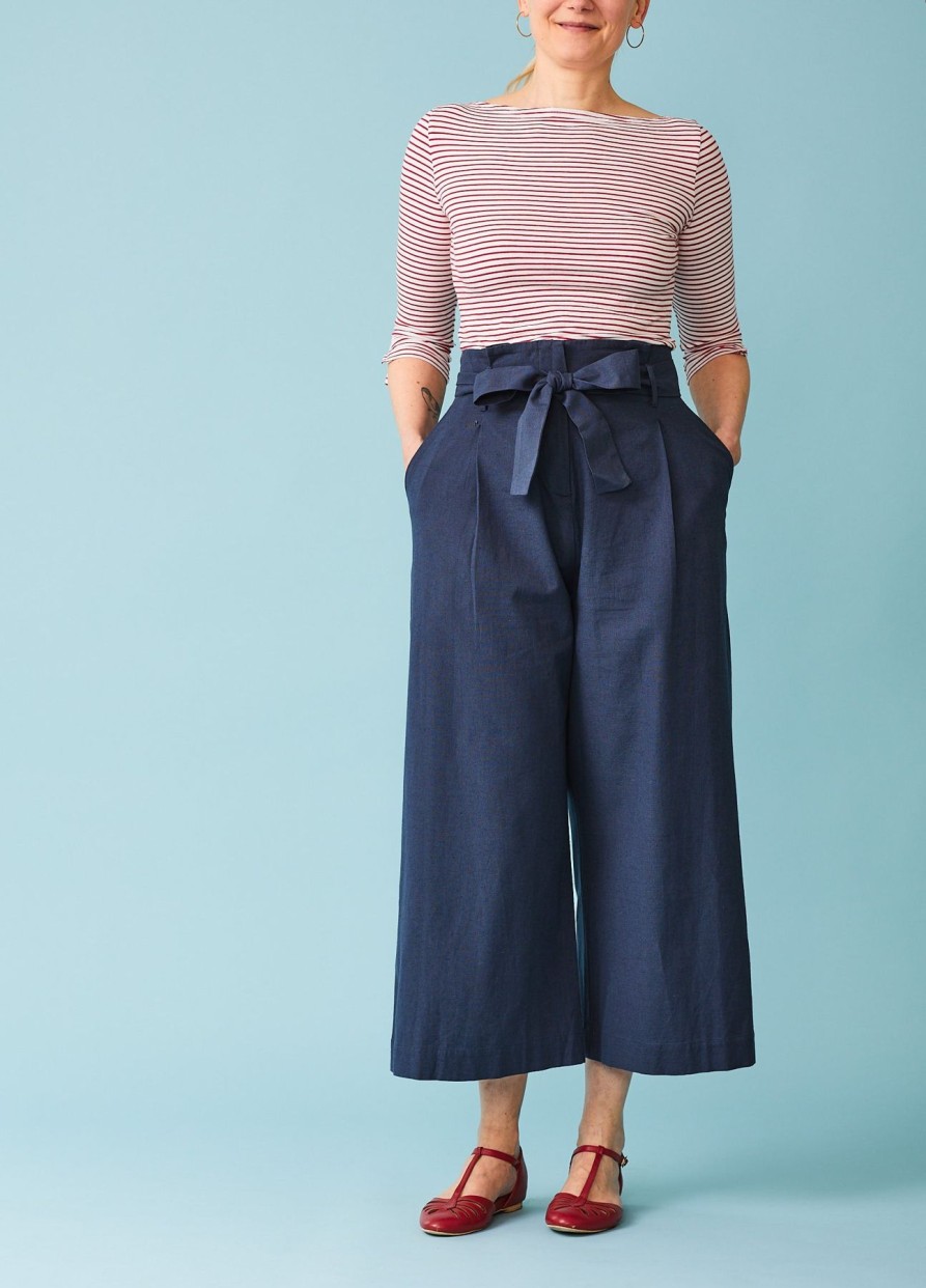 Women Emily and Fin Trousers | Gilda Indigo Cotton Linen Trousers-Dark Blue