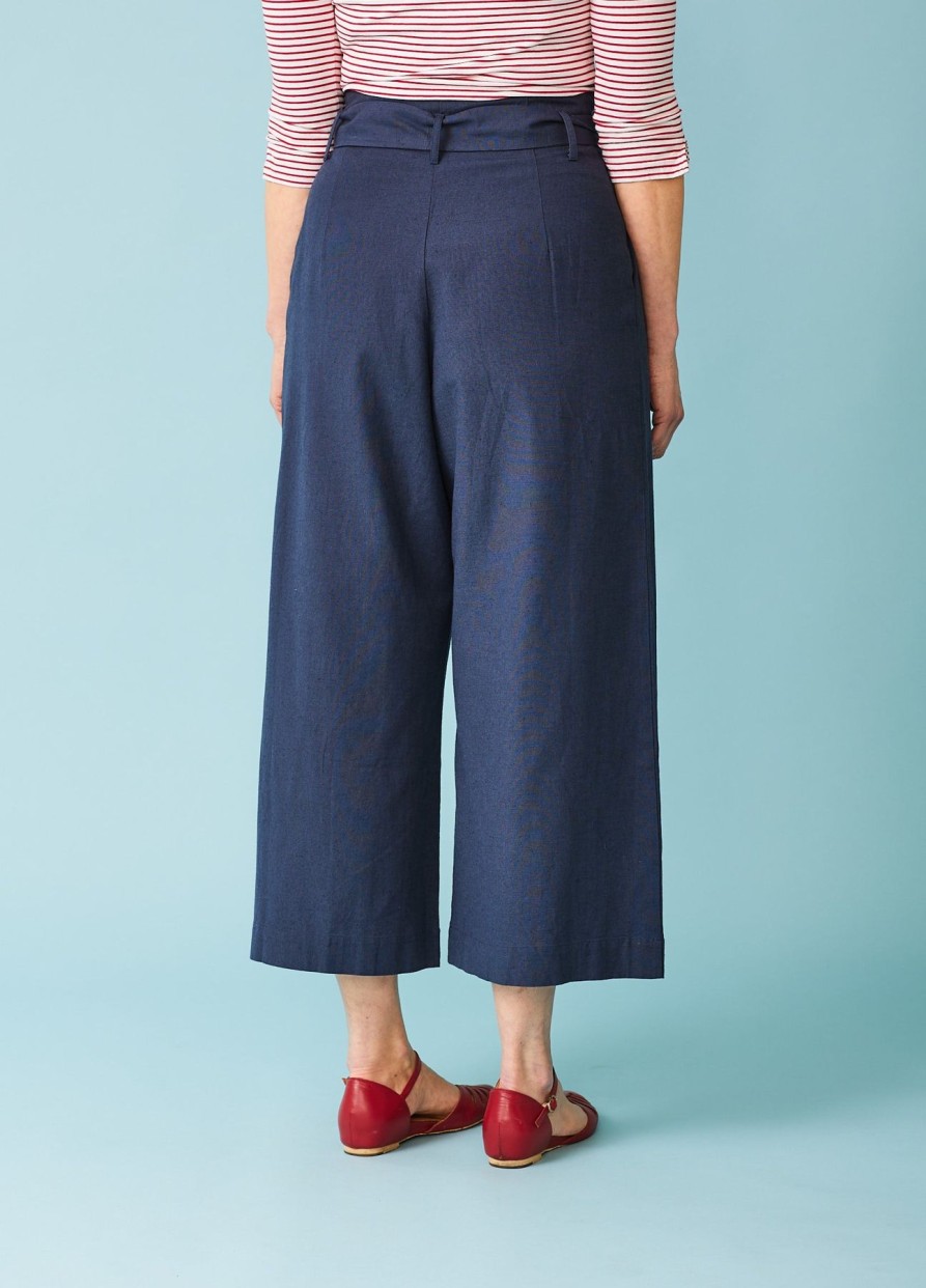 Women Emily and Fin Trousers | Gilda Indigo Cotton Linen Trousers-Dark Blue