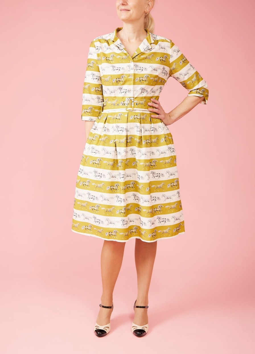 Women Palava Dresses | Cynthia Shirt Dress-Horses-Curry Yellow