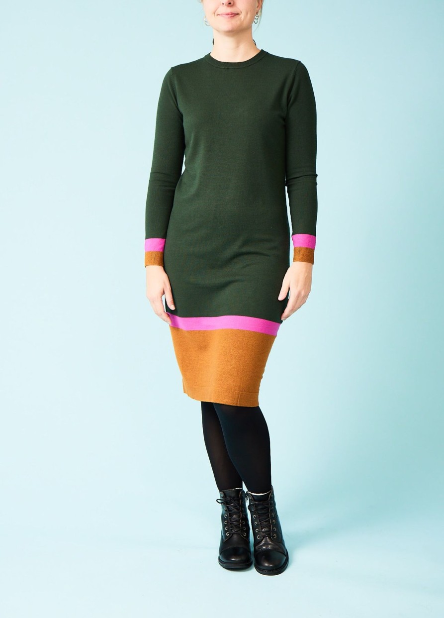 Women Sugarhill Brighton Dresses | Nala Midi Knit Dress-Green, Brown, Pink