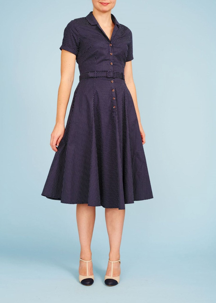 Women Collectif Dresses | Caterina Shirt Dress-Dark Blue With Dots