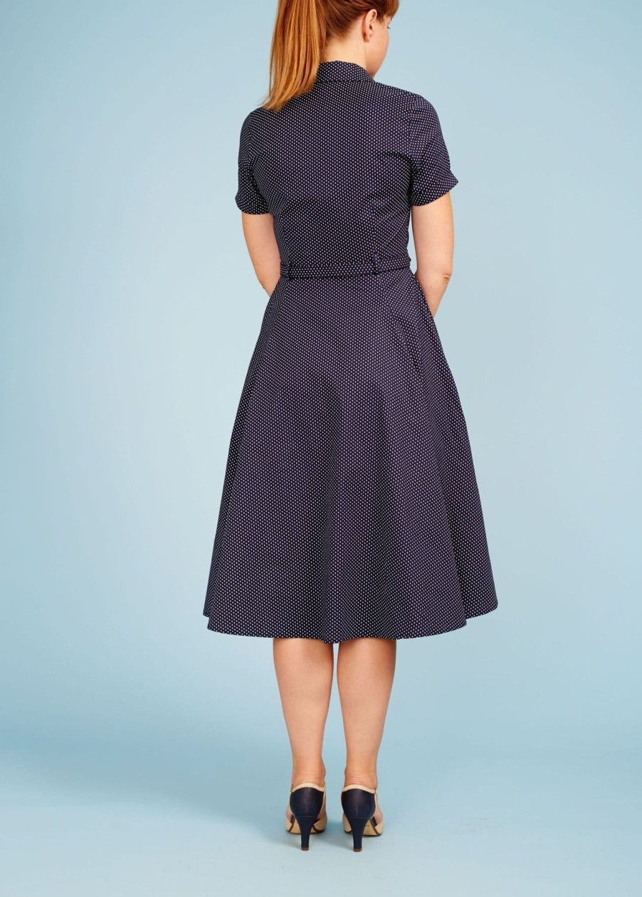 Women Collectif Dresses | Caterina Shirt Dress-Dark Blue With Dots