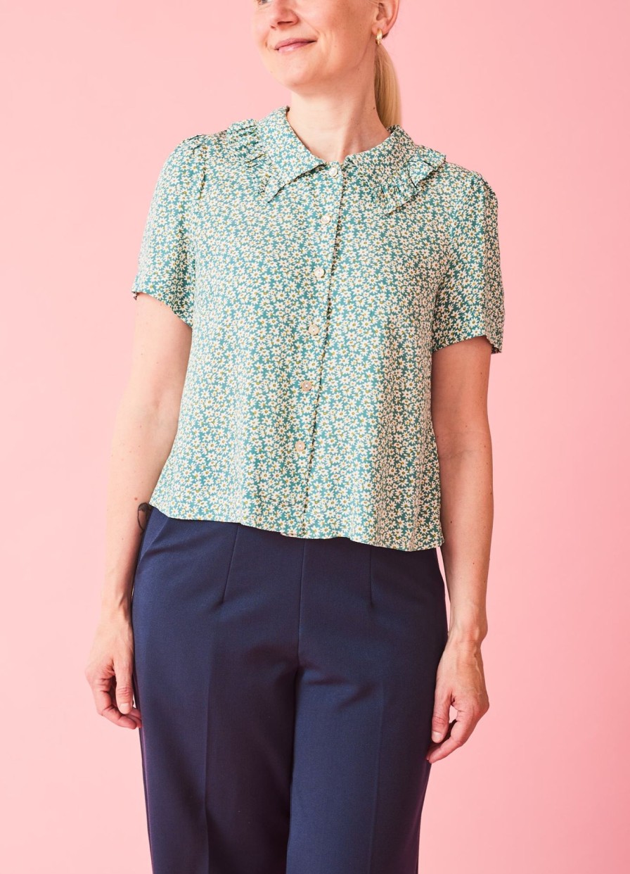 Women Louche Tops | Padma Dazzler Blouse-Mint Green/White