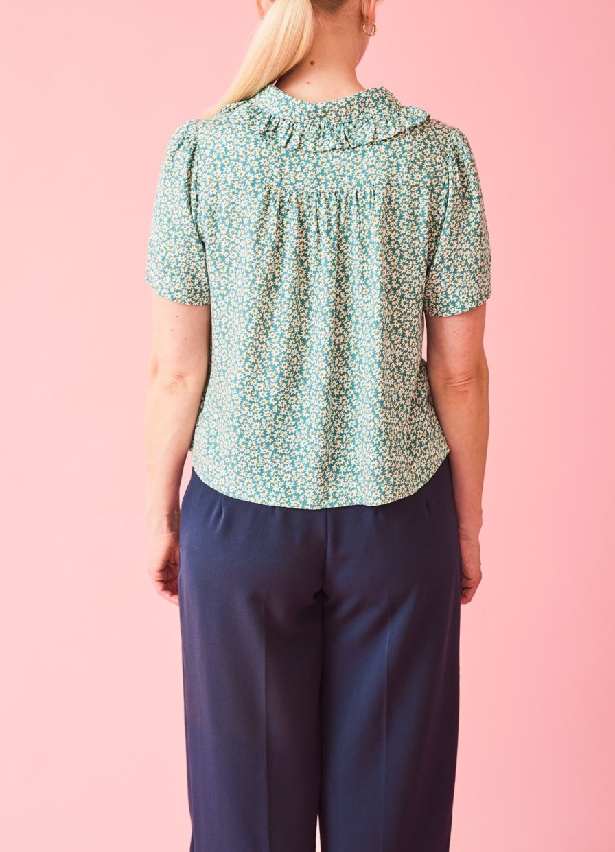 Women Louche Tops | Padma Dazzler Blouse-Mint Green/White