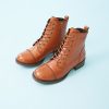 Women Ten Points Flat Shoes | Pandora Lace-Up Boots In Leather-Cognac