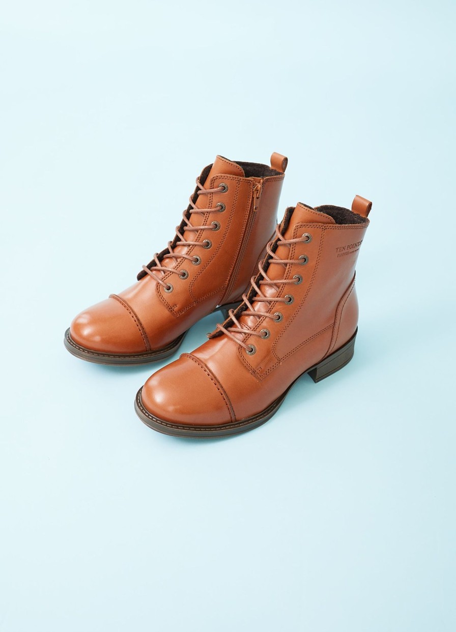 Women Ten Points Flat Shoes | Pandora Lace-Up Boots In Leather-Cognac