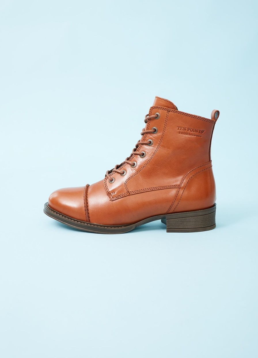 Women Ten Points Flat Shoes | Pandora Lace-Up Boots In Leather-Cognac