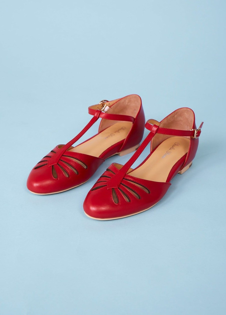 Women Charlie Stone shoes Flat Shoes | Singapore Red-Red Leather