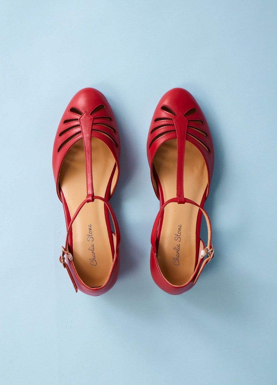 Women Charlie Stone shoes Flat Shoes | Singapore Red-Red Leather