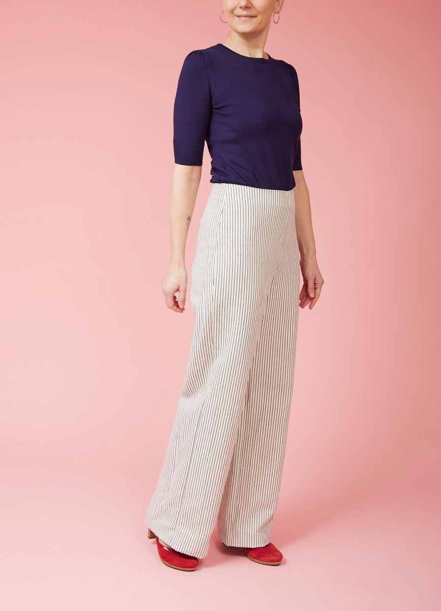 Women Very Cherry Trousers | Marlene Pants-White With Navy Stripes