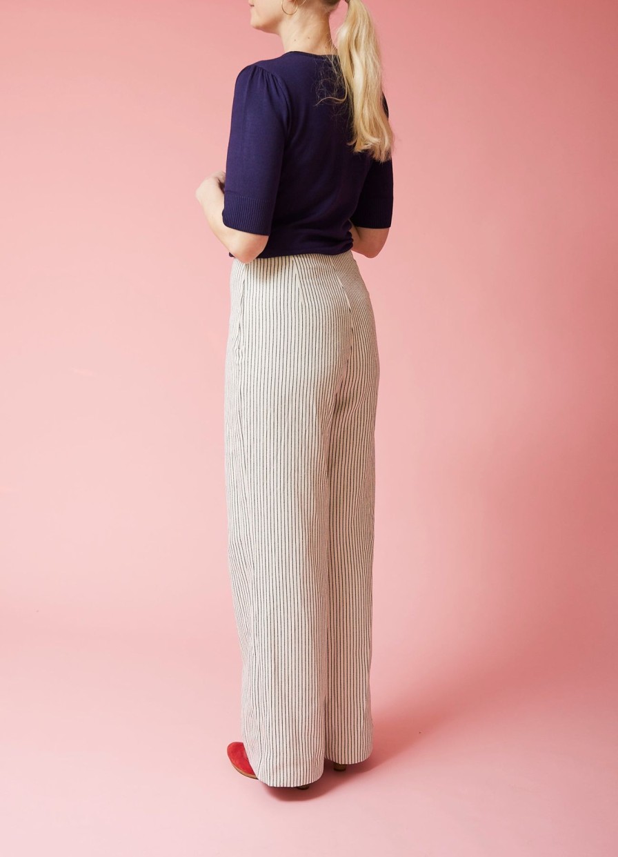 Women Very Cherry Trousers | Marlene Pants-White With Navy Stripes