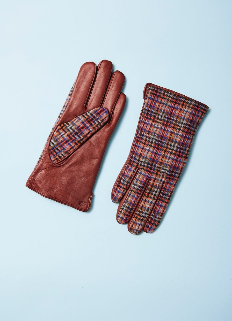 Women MJM Gloves | Merla-Gloves In Lambskin-Brown With Tweed