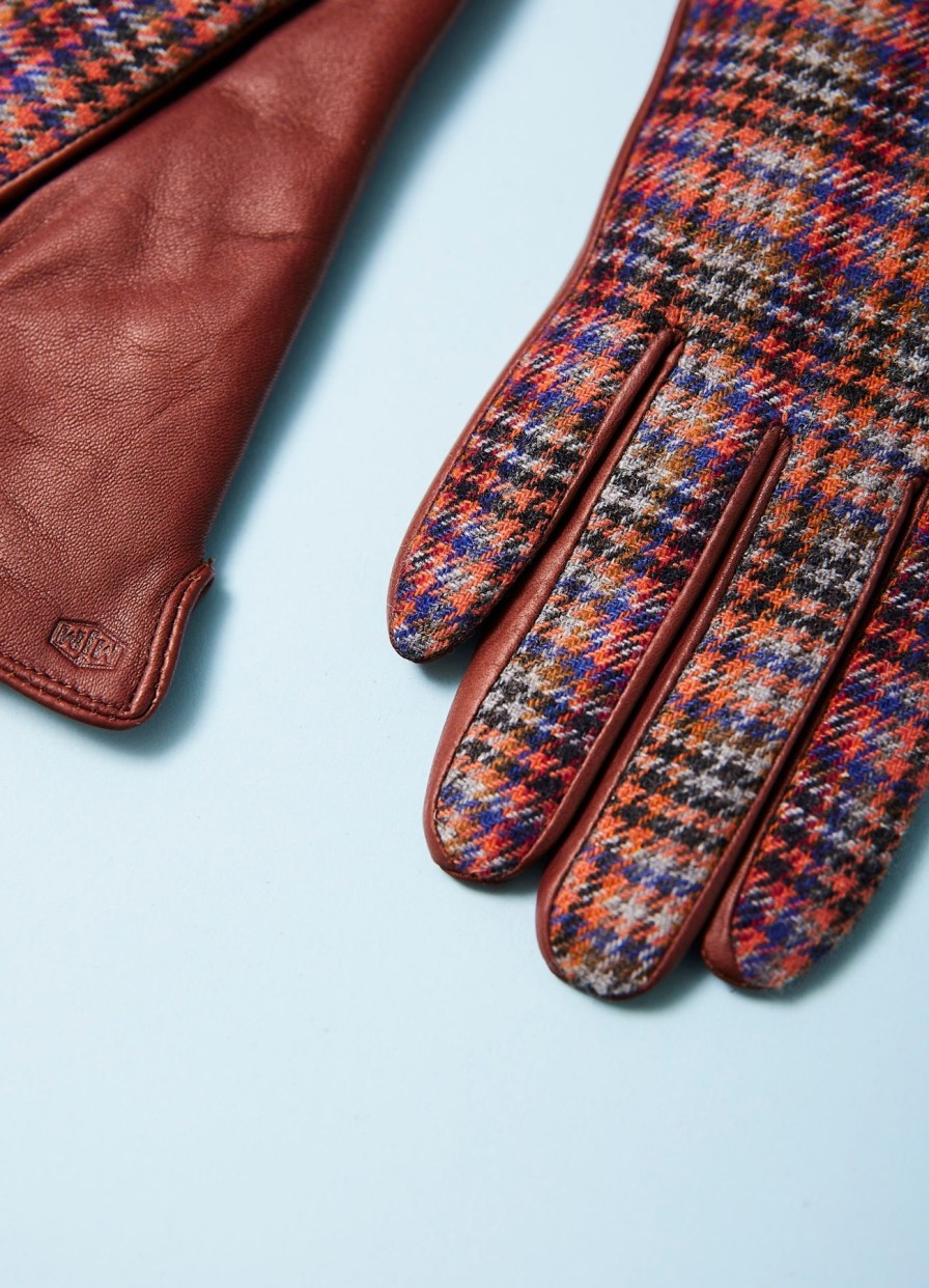 Women MJM Gloves | Merla-Gloves In Lambskin-Brown With Tweed