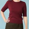 Women Collectif Tops | Chrissie Plain Knitted Top-Burgundy