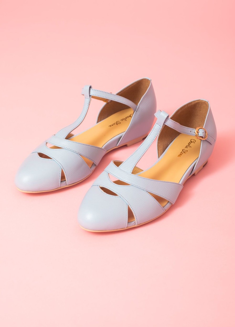 Women Charlie Stone shoes Flat Shoes | Sardinia Hydrangea-Light Blue Leather