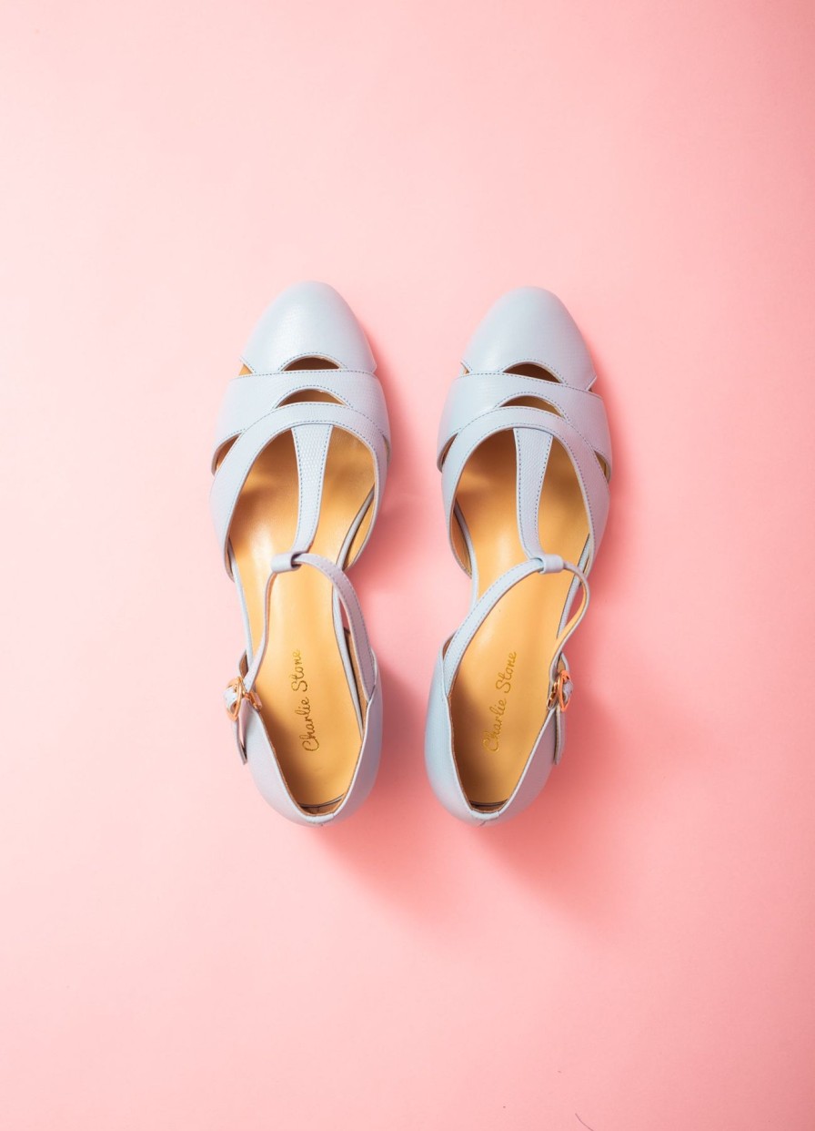 Women Charlie Stone shoes Flat Shoes | Sardinia Hydrangea-Light Blue Leather