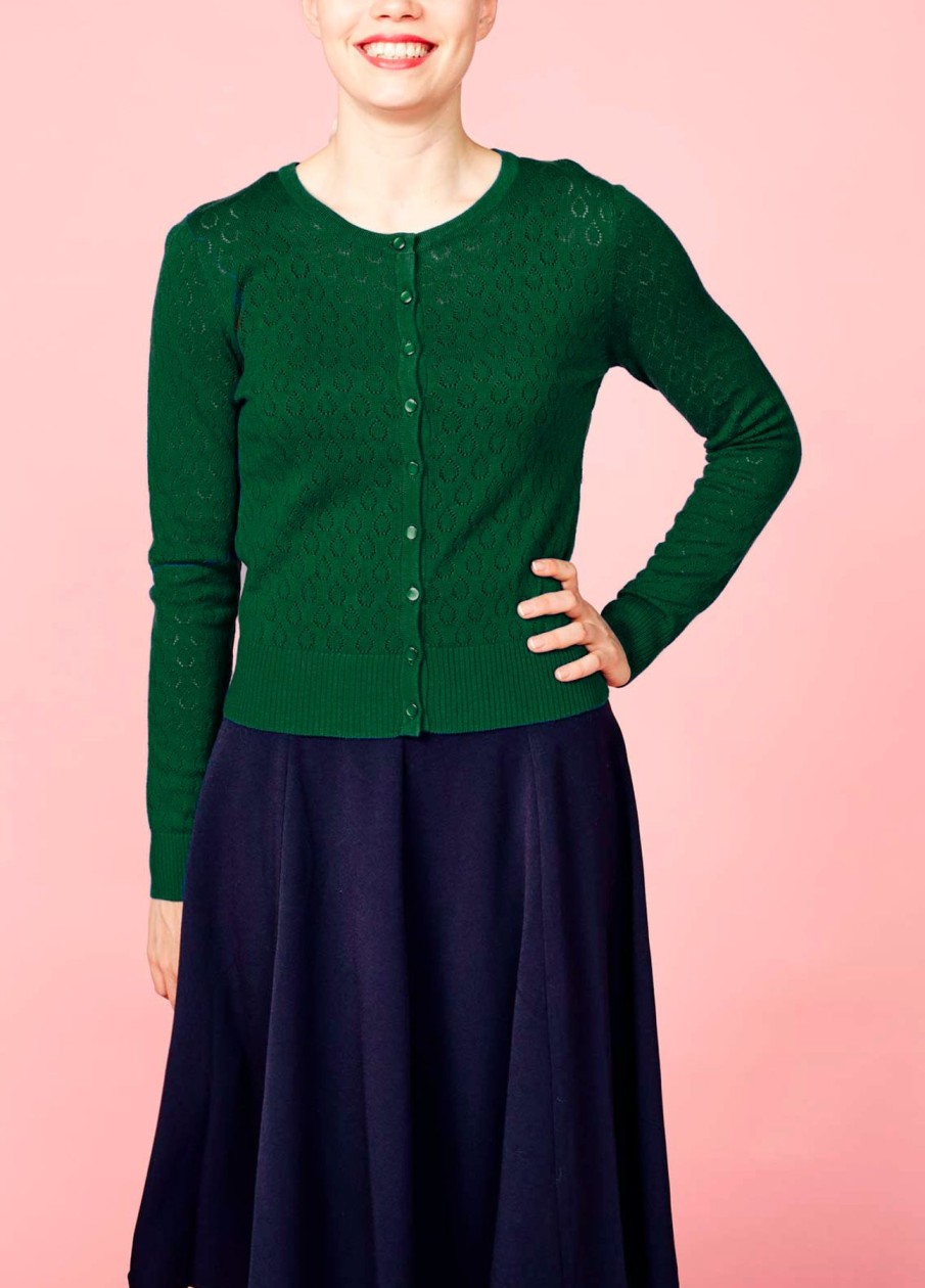 Women Banned Apparel Tops | Cardigan With Hole Pattern-Forest Green