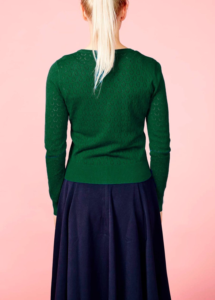 Women Banned Apparel Tops | Cardigan With Hole Pattern-Forest Green