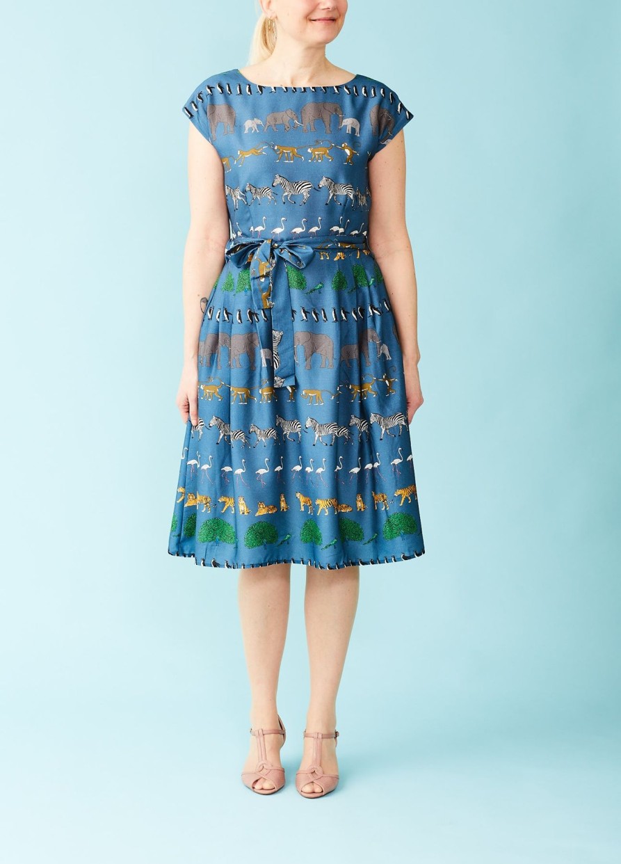 Women Palava Dresses | Beatrice Cap Dress-Blue Walking Zoo