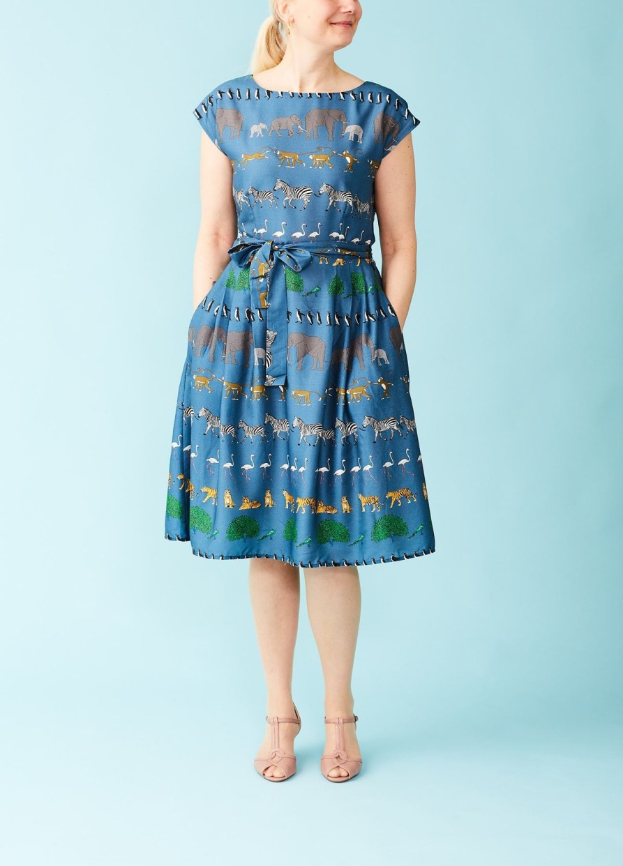 Women Palava Dresses | Beatrice Cap Dress-Blue Walking Zoo