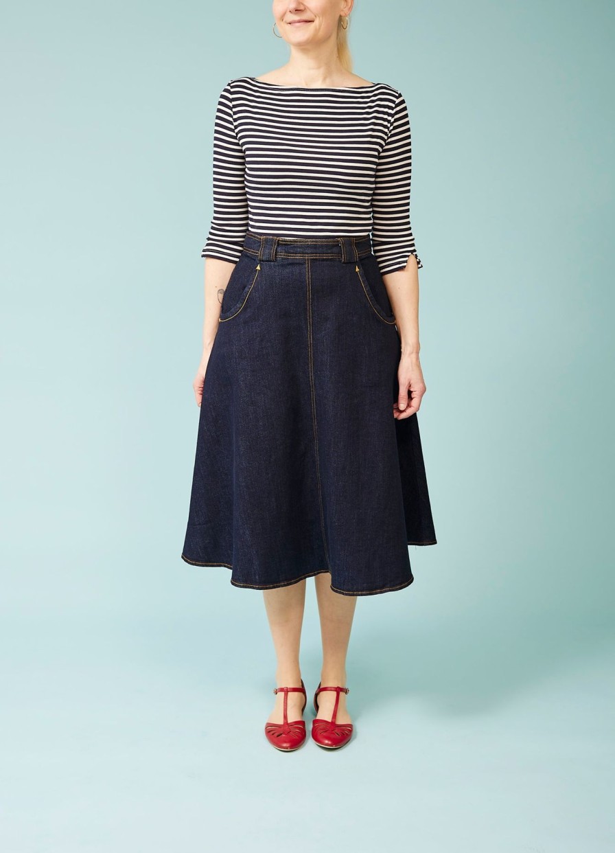 Women Collectif Skirts | Marie Sue Denim Skirt-Dark Blue