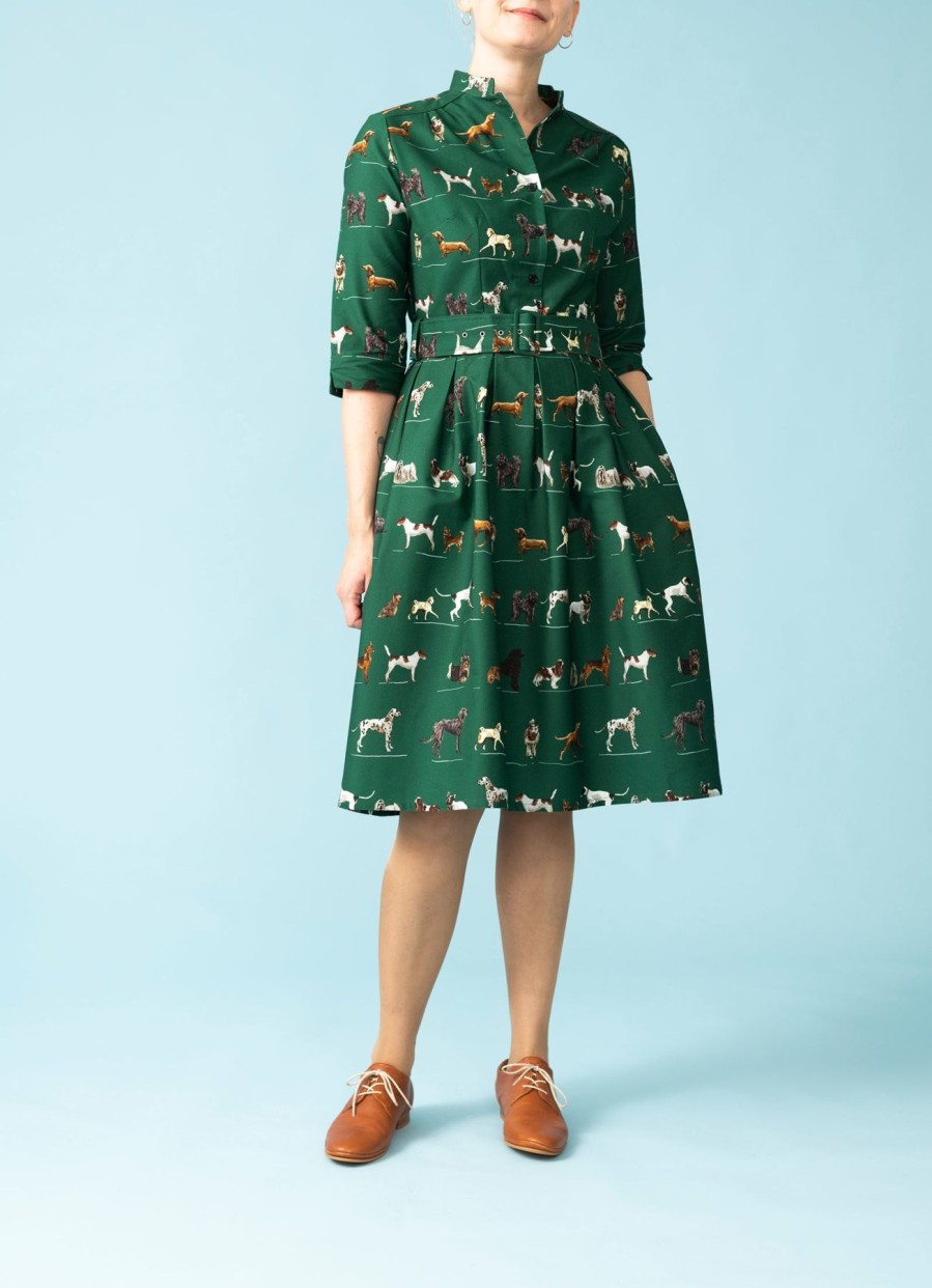 Women Palava Dresses | Cynthia Shirt Dress-Porcelain Dogs-Bottle Green