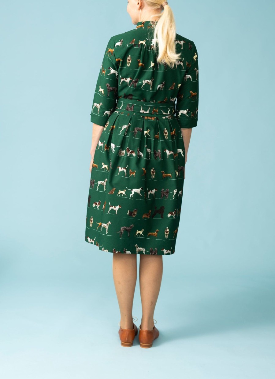 Women Palava Dresses | Cynthia Shirt Dress-Porcelain Dogs-Bottle Green