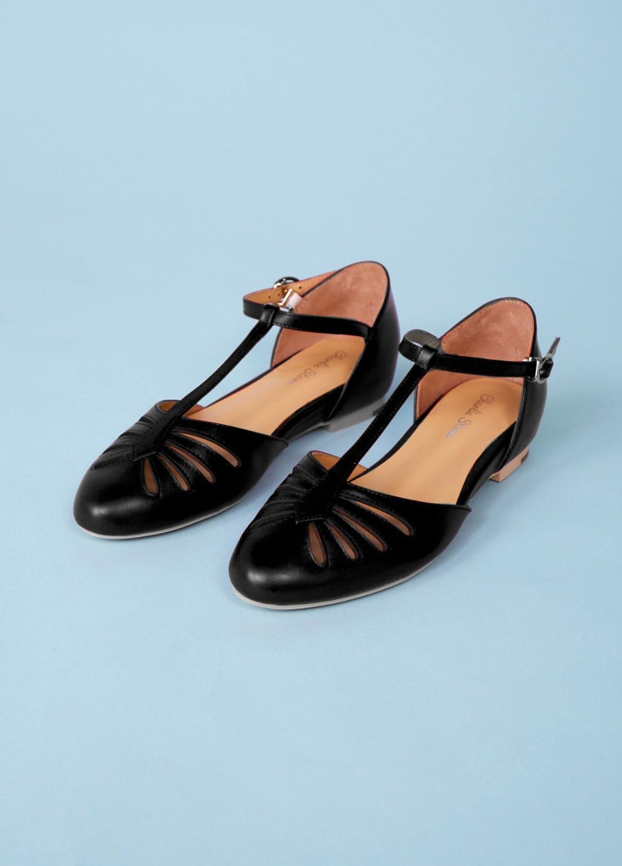 Women Charlie Stone shoes Flat Shoes | Singapore Black-Black Leather