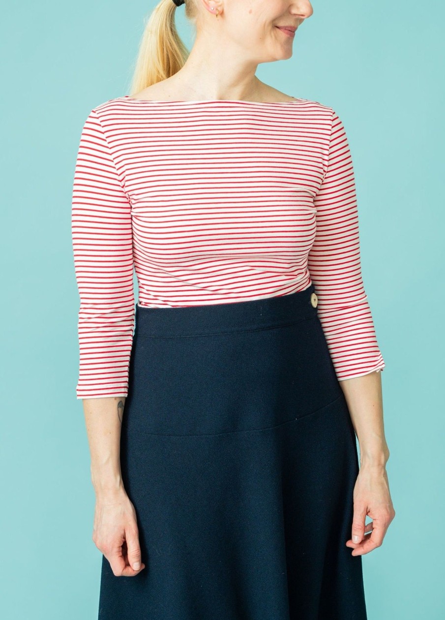 Women Very Cherry Tops | Boatneck Top Tricot Stripe-Red/White