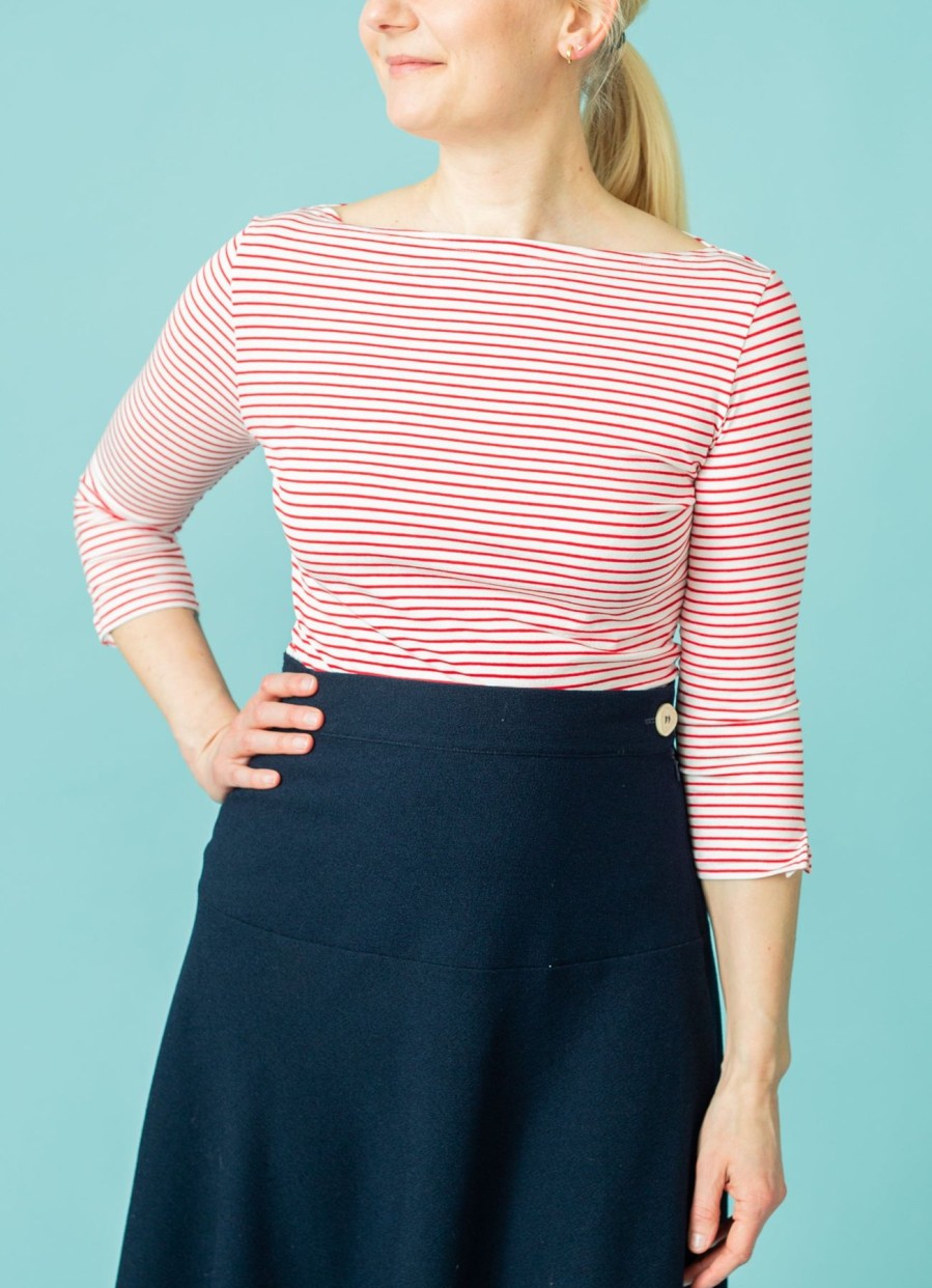 Women Very Cherry Tops | Boatneck Top Tricot Stripe-Red/White